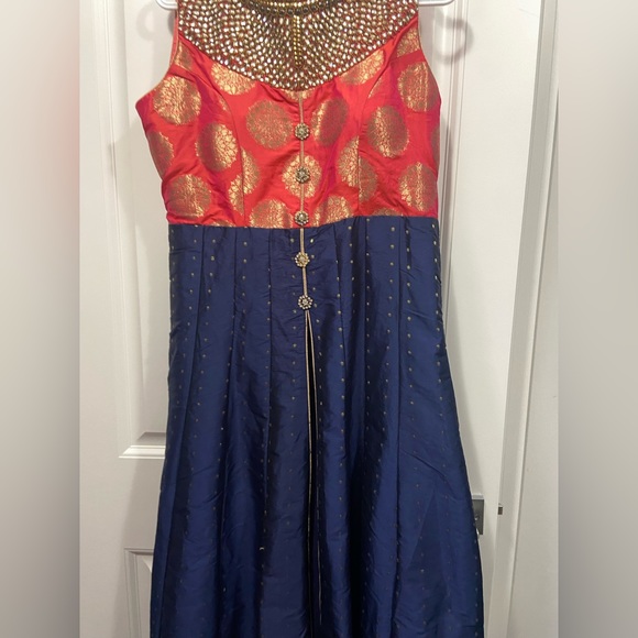 Woman’s Indian sleeveless floor length lehnga gown hot pink and navy blue - Picture 5 of 5